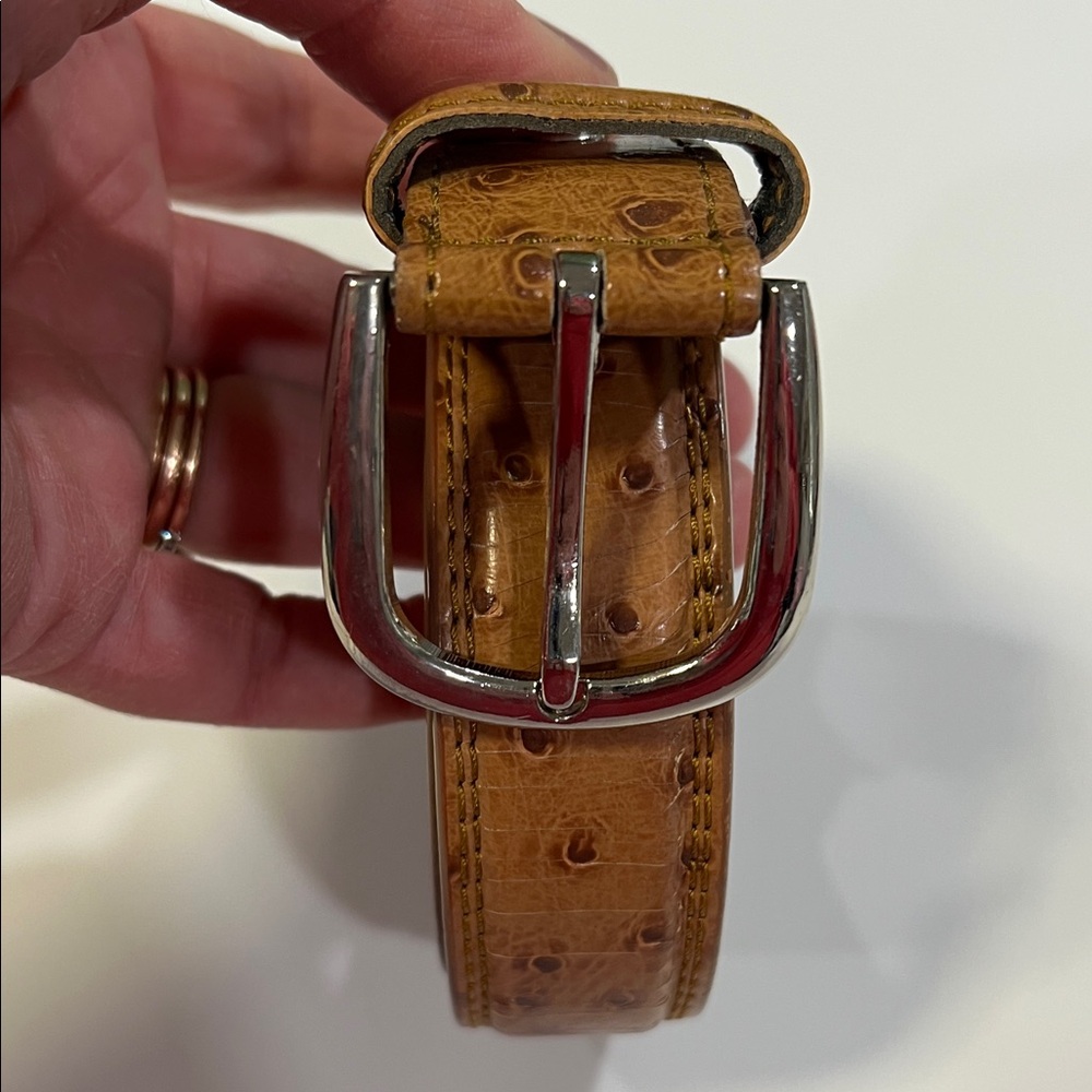 Ostrich Tan Leather Belt - genuine leather, 44 - Picture 2 of 7